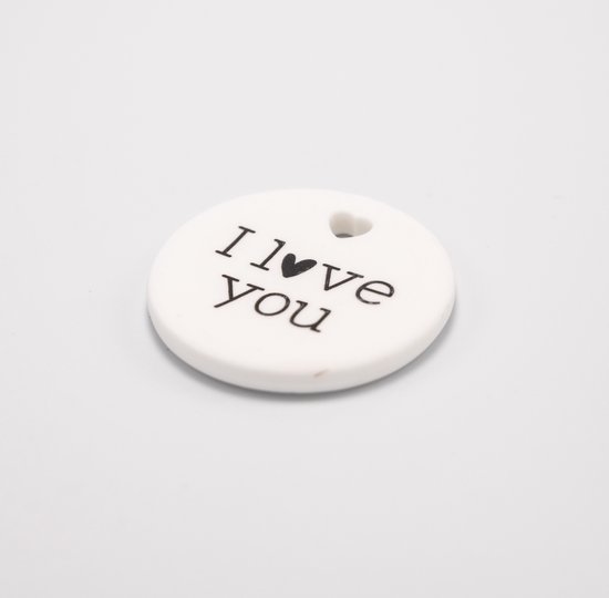 Geluksteentje van keramiek met tekst; I Love You, cadeau idee Valentijnsdag, verjaardag geliefde