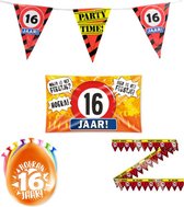 16 jaar versiering pakket - Versiering Verjaardag - Versiering 16 Jaar Verjaardag - Slingers - Gevelvlag- Ballonnen - Afzetlint
