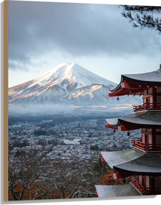 WallClassics - Hout - Hoogste Berg van Japan - Fuji - 75x100 cm - 9 mm dik - Foto op Hout (Met Ophangsysteem)