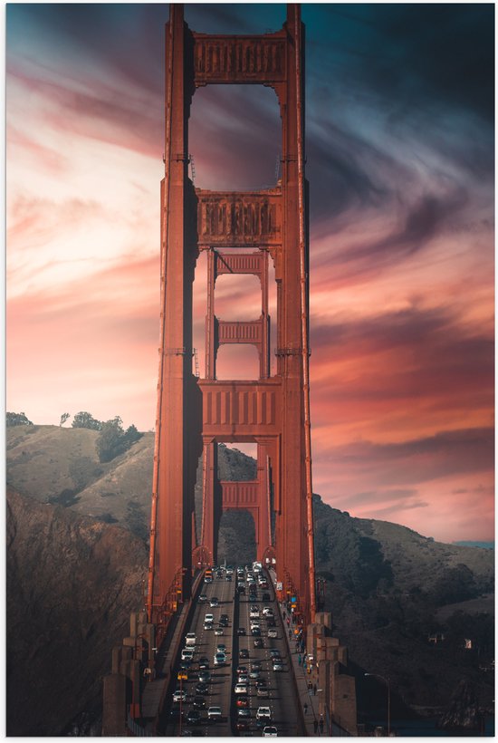 WallClassics - Poster (Mat) - Brug over het Water - San Francisco - 50x75 cm Foto op Posterpapier met een Matte look