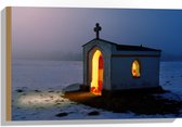 WallClassics - Bois - Chapelle dans la Neige - Pologne - 60x40 cm - 9 mm d'épaisseur - Photo sur Bois (Avec Système d'accrochage)