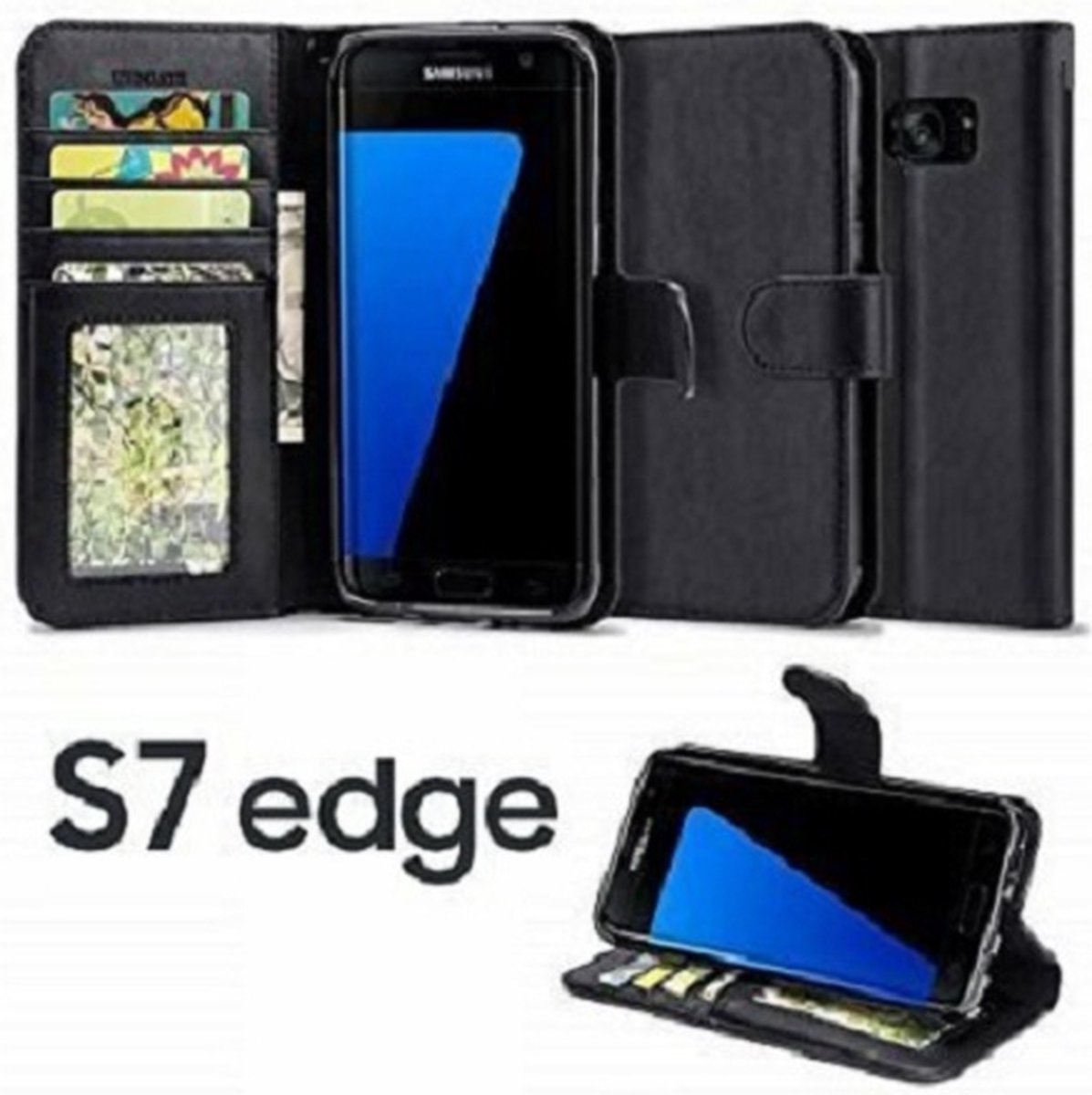 Samsung S7 EDGE Hoesje Met Pasjeshouder Bookcase Zwart