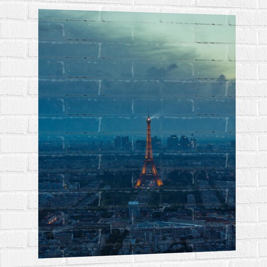 WallClassics - Muursticker - De Stad Parijs en de Eiffeltoren in de Nacht - 75x100 cm Foto op Muursticker