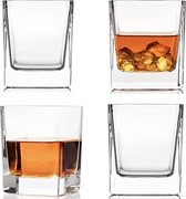 Kemstood whiskyglazen set kristalglas voor gin, wodka, rum, whisky - cocktailbeker set van 4 - cadeaus voor mannen met geschenkdoos