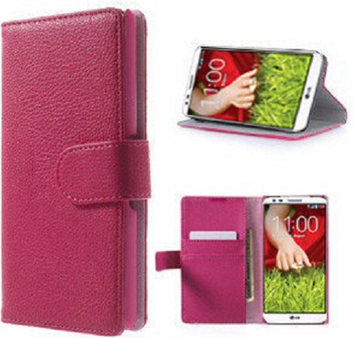 LG G2 Mini Hoesje Met Pasjeshouder Bookcase Roze