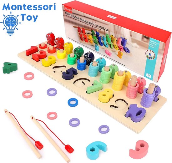 Ensemble 3 jeux en bois Montessori : Mathématiques, motricité, logique 