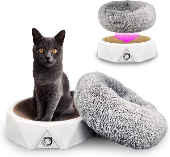 Foto: S he kattenmeubel modern 2 in 1 multifunctioneel kattenbed krabplank om te slapen krabben en te spelen kattenbank bestaande uit krabmeubels donutkussen kleur wit