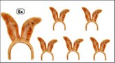 6x Diadeem konijnenoren lichtbruin - hoofddeksel haarband carnaval grappig en fout festival optocht evenement verkleden hoofd konijn haas