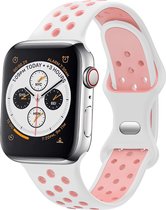Strap-it Classic Sportbandje - Geschikt voor Apple Watch bandje - Series 1/2/3/4/5/6/7/8/9/SE/Ultra (2) - Wit/Roze - Siliconen bandje sport - Sport Loop iWatch bandje maat: 42 mm 44 mm 45 mm 49 mm