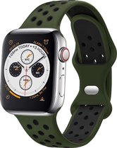 Strap-it Classic Sportbandje - Geschikt voor Apple Watch bandje - Series 1/2/3/4/5/6/7/8/9/SE - Olijfgroen/Zwart - Siliconen bandje sport - Sport Loop iWatch bandje maat: 38 mm 40 mm 41 mm