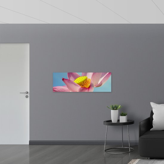 WallClassics - Dibond - Lys rose vif contre ciel bleu - 120x40 cm Photo sur aluminium (avec système de suspension)
