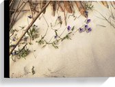 WallClassics - Canvas - Houten Takken met Paarse Bloemetjes groeiend tegen Muur - 40x30 cm Foto op Canvas Schilderij (Wanddecoratie op Canvas)