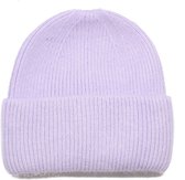 Lila wollen damesmuts - brede omgeslagen rand - wolmix beanie - one size - STUDIO Ivana