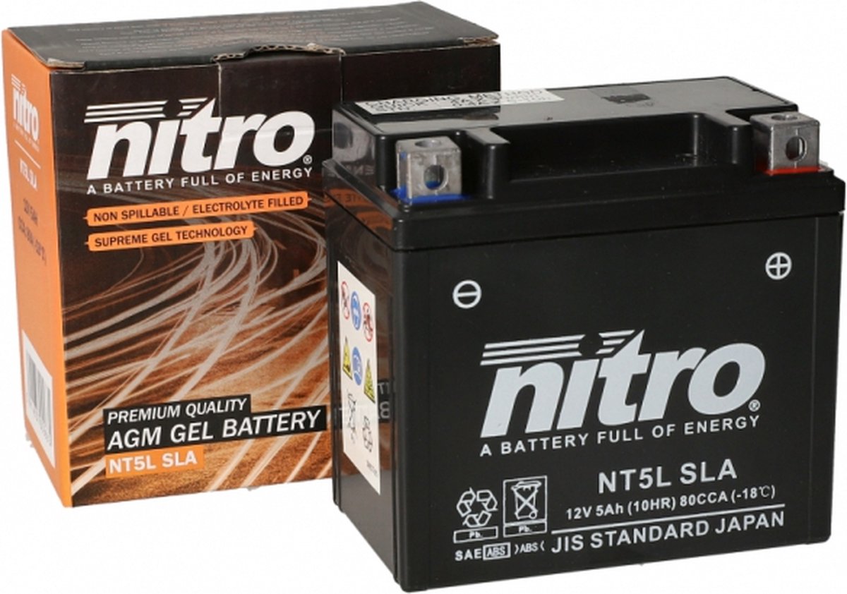 NITRO gel accu - 12V 5Ah- voor 2T/4T scooters - onderhoudsvrij - nt5l sla |  bol.com