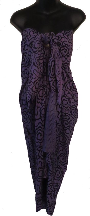 Hamamdoek, pareo, sarong, omslagdoek, wikkeldoek, exclusief figuren patroon lengte 115 cm breedte 180 kleuren paars donkerblauw tegen zwart aan.