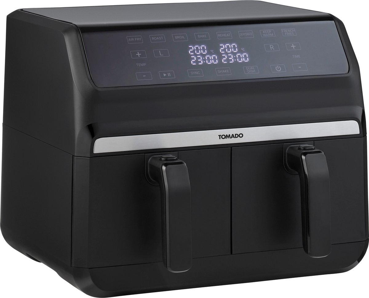 Afbeelding 3 van Tomado TAF8001B - Dubbele airfryer - 2 x 4 liter inhoud - 1700 watt - Tiptoetsbediening - 8 automatische programma's - Zwart