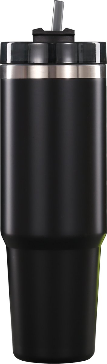 Casero Roestvrijstalen geïsoleerde warm en koud drink beker - thermosbeker - travel mug - met deksel en rietje 890ml Zwart