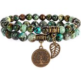 Bixorp Gems Bracelet double lépidolite avec arbre de vie et plume - Bracelets de perles en perles de pierres précieuses avec pendentif - Chakra - Cadeau pour la Saint-Valentin