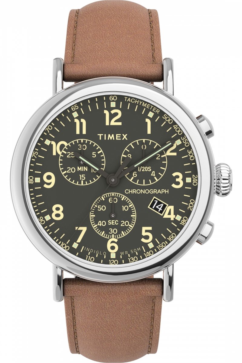 Timex Standard Chrono TW2V27500 Horloge - Leer - Bruin - Ø 41 mm
