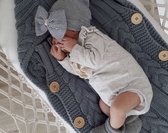 Bonnet de naissance / bonnet bébé / bonnet hôpital noir et blanc rayé avec noeud et ruban rose - 0 à 1 mois