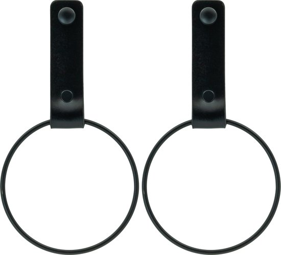Buffel & Co Handdoekrek – Handdoekring Zwart – Handdoekhaakjes Badkamer – Handdoekhouder Keuken – ø10cm – Leer– 2 Stuks