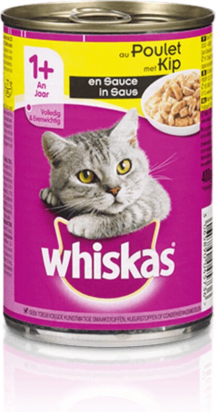 Whiskas blik adult brokjes in saus kip kattenvoer 400 gr