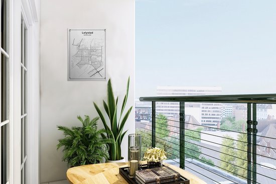 Décoration de Jardin Plan de ville - Lelystad - Zwart Wit - 30x40 cm - Carte