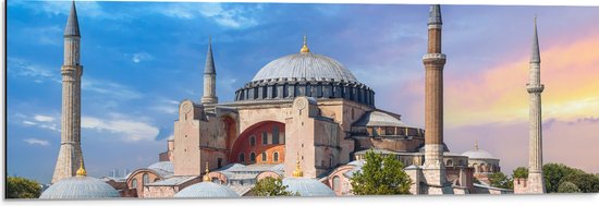 Dibond - Hagia Sophia Moskee, Turkije - 90x30 cm Foto op Aluminium (Met Ophangsysteem)