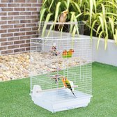 Cage à oiseaux avec jouets pour oiseaux, cage à perruche, calopsittes, pinson, cage à perroquet avec toit, 40 x 40 x 58 cm, blanc HM-YAHEE-591486