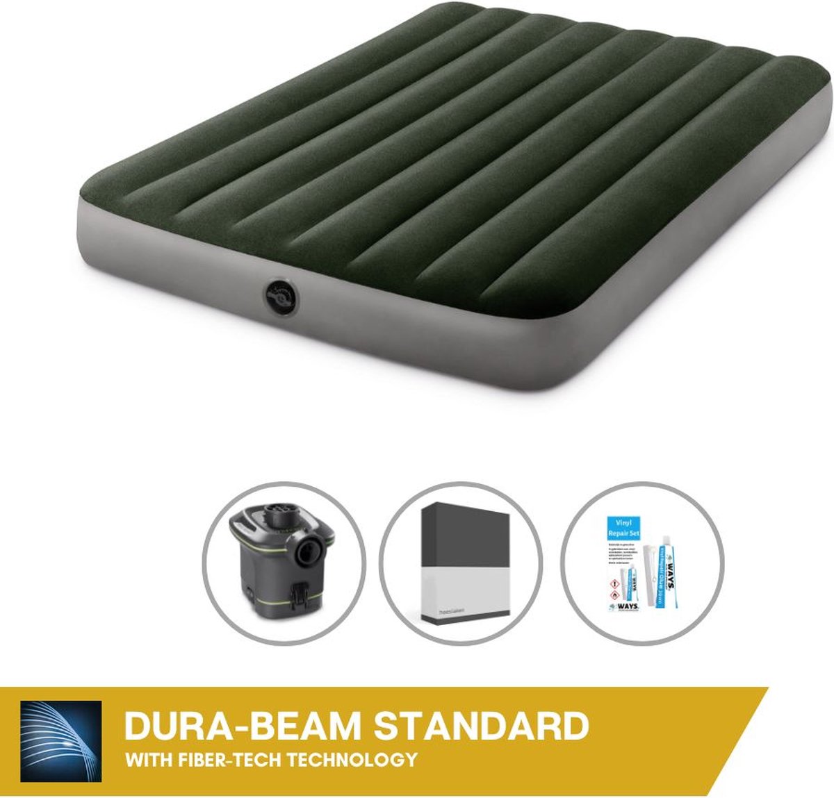 Bol.com Intex Luchtbed - Twijfelaar - 137 x 191 x 25 cm - Groen - Inclusief pomp - Hoeslaken en Reparatieset aanbieding