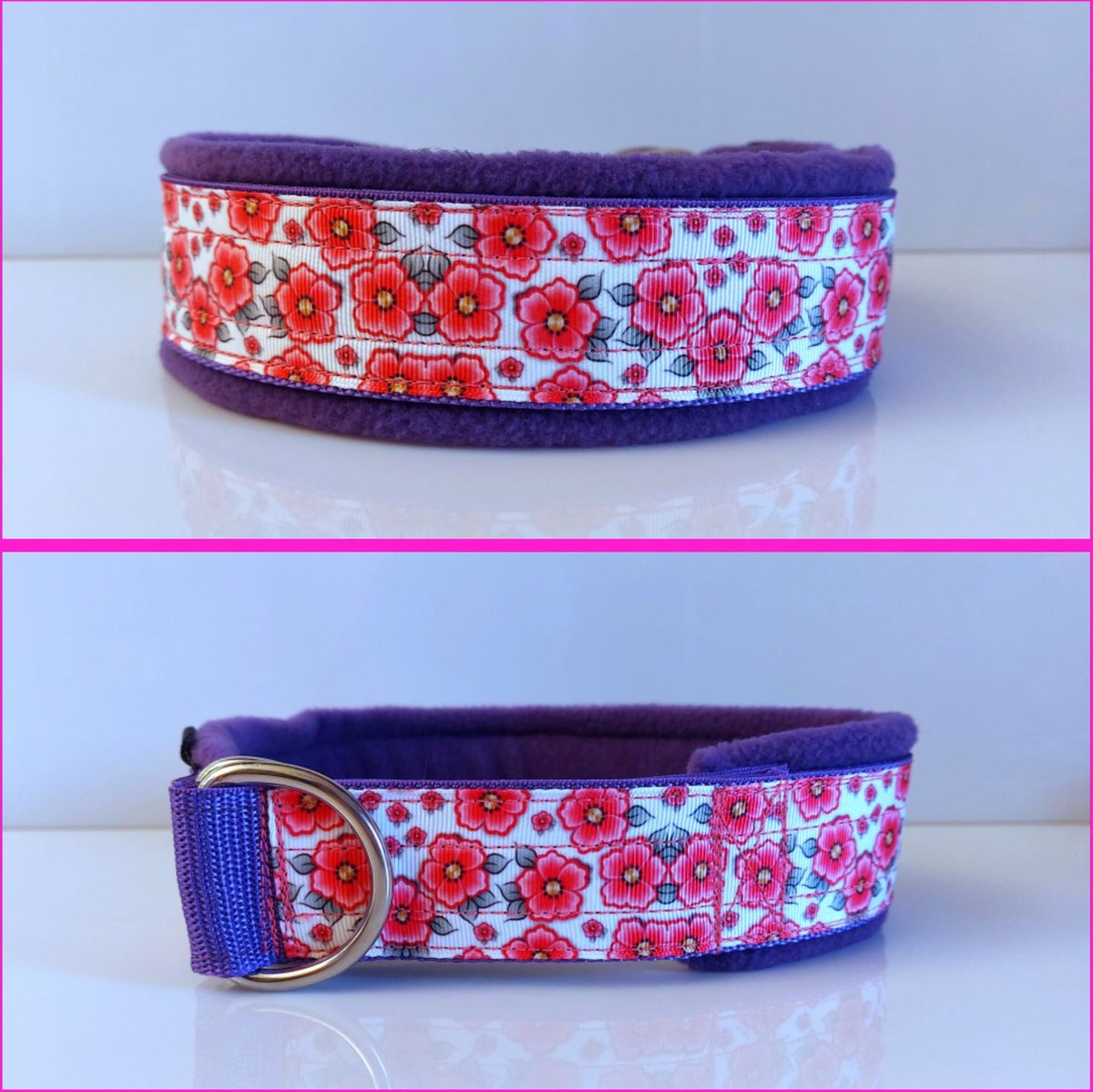 sliphalsband-paars-roze-bloemen-halfcheck-halsband-bol