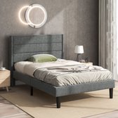 Gestoffeerd bed 90 x 200 cm-bedframe met lattenbodem & hoofdeinde-gestoffeerd tweepersoonsbed-textiel overtreklinnen in grijs-tijdloos modern design