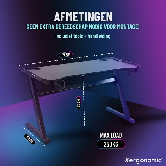 Xergonomic Aurora Gaming Desk - Bureau met carbonfiber look -  LED-Verlichting - Incl.... | bol.com