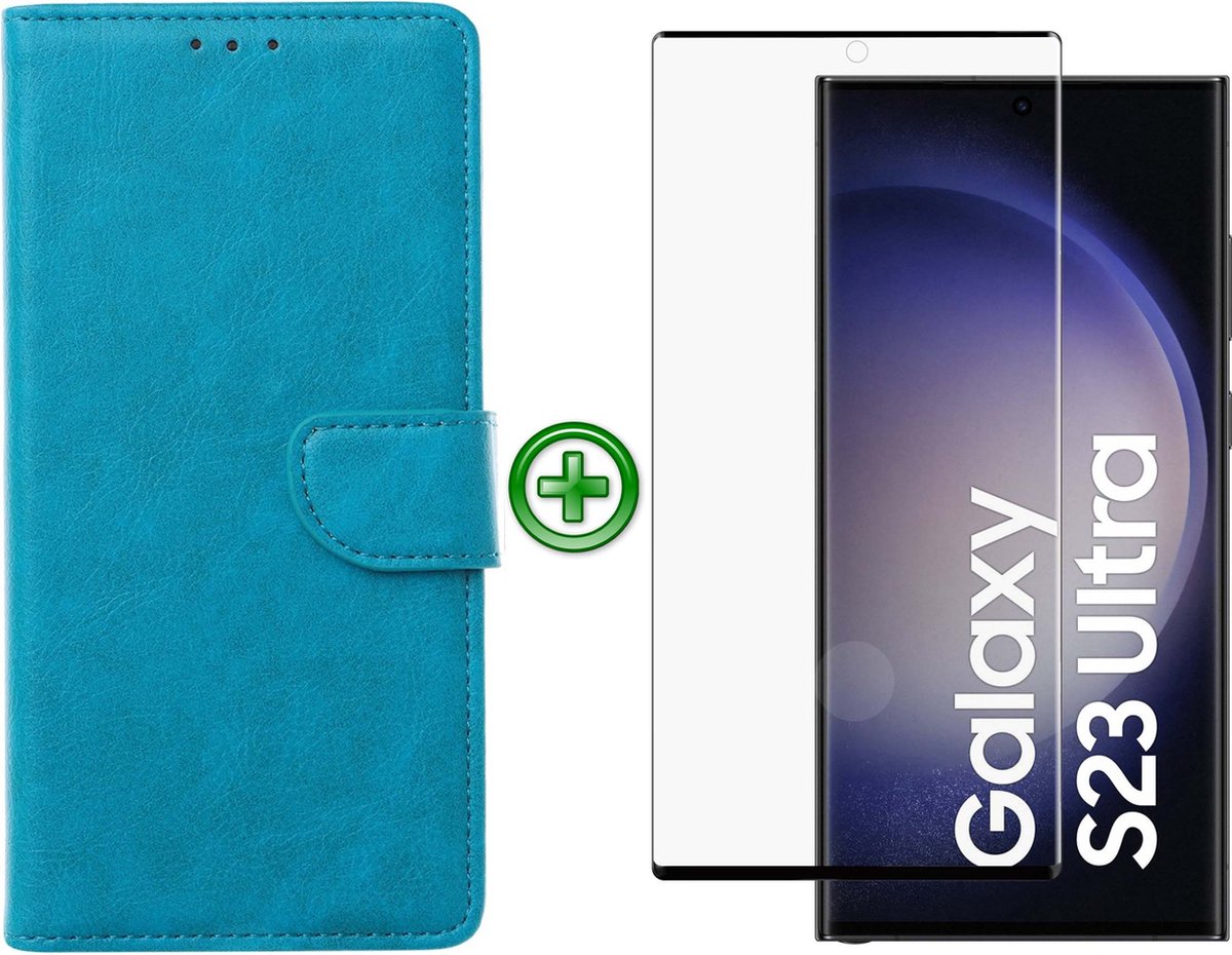 Arara Hoesje geschikt voor Samsung Galaxy S23 Ultra hoesje - Met Samsung S23 Ultra Screenprotector - Portemonnee Cover - Turquoise