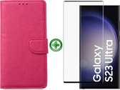 Arara Hoesje geschikt voor Samsung Galaxy S23 Ultra hoesje - Met Samsung S23 Ultra Screenprotector - Portemonnee Cover - Pink