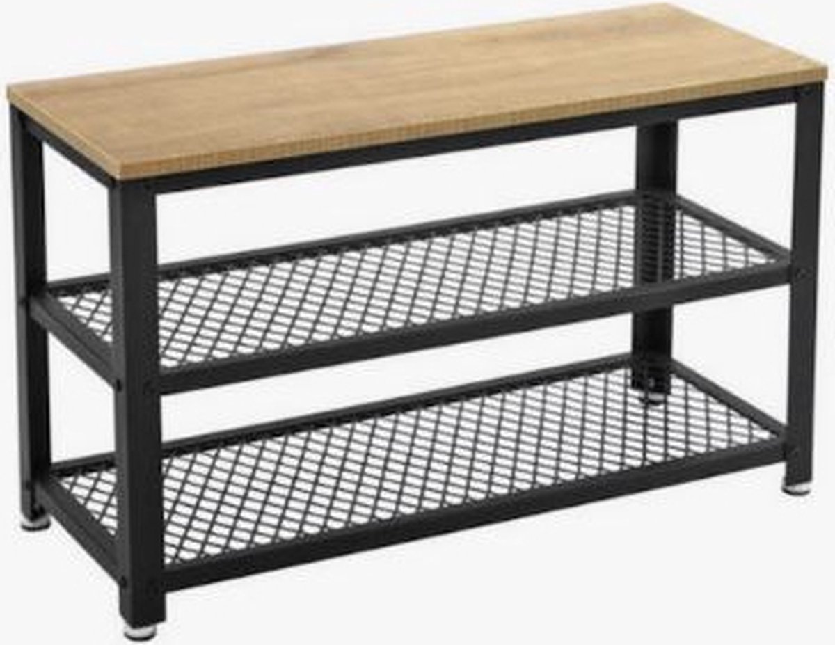 MIRA Home - Schoenenbank - Met 2 legplanken - Hal - Eikenhout/Metaal - 73x30x45cm