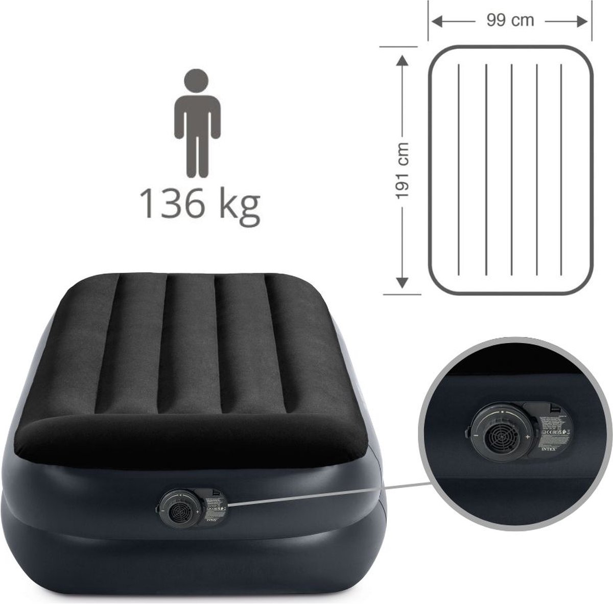 Intex 64122 - Pillow Rest zelfopbl. 1-pers. luchtbed 191x99x42cm