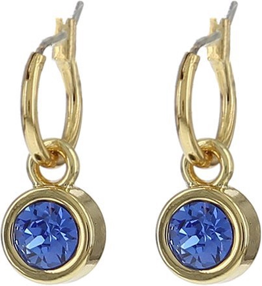 Biba Hang Oorbellen met Swarovski Steentje Sapphire Goud