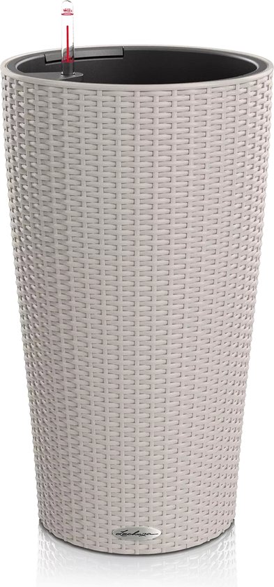 LECHUZA CILINDRO Cottage 23 Vaso A Colonna Con Sistema Di Irrigazione Integrato, Colore Marrone Sabbia, Effetto Intrecciato, Realizzato In Germania, Per Interni/esterni.