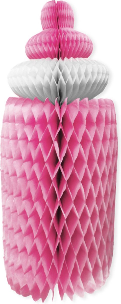 Goedkoopste Decoratie pompom | Baby shower | roze | hoogte 30 cm | doorsnede ca. 14 cm. | vorm babyfles