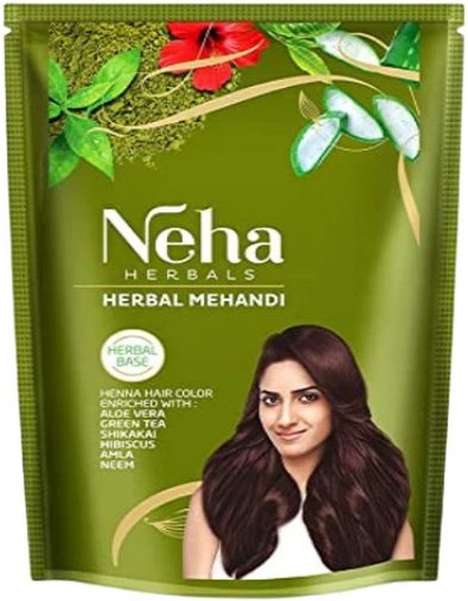 Neha Herbal Mehendi Henna Hair Color - Aloe Vera - Green Tea - Shikakai - Hibiscus - Amla - Neem 500gr