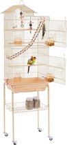 Papa Simba Vogelkooi, parkiet, kanaries, kooi met vogelspeelgoed met standaard, 46 x 35,5 x 158,5 cm, amandel HMTM-BC-10004-Almond