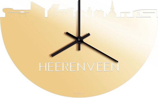 Skyline Klok Heerenveen Goud Metallic - Ø 40 cm - Stil uurwerk - Wanddecoratie - Meer steden beschikbaar - Woonkamer idee - Woondecoratie - City Art - Steden kunst - Cadeau voor hem - Cadeau voor haar - Jubileum - Trouwerij - Housewarming -