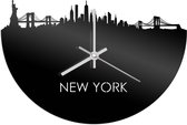 Skyline Klok New York Zwart Glanzend - Ø 40 cm - Stil uurwerk - Wanddecoratie - Meer steden beschikbaar - Woonkamer idee - Woondecoratie - City Art - Steden kunst - Cadeau voor hem - Cadeau voor haar - Jubileum - Trouwerij - Housewarming -