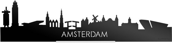 Standing Skyline Amsterdam Zwart Glanzend - 40 cm - Woon decoratie om neer te zetten en om op te hangen - Meer steden beschikbaar - Cadeau voor hem - Cadeau voor haar - Jubileum - Verjaardag - Housewarming - Aandenken aan stad - WoodWideCities