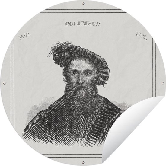 Tuincirkel Illustratie van een portret van Christoffel Columbus - 60x60 cm - Ronde Tuinposter - Buiten