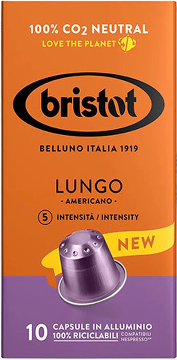 Bristot Lungo Aluminium Nespresso Capsules - 10 stuks