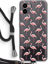 Case Company® - Hoesje met koord geschikt voor Xiaomi Redmi A1 hoesje met Koord - Flamingo - Telefoonhoesje met Zwart Koord - Bescherming aan alle Kanten en Over de Schermrand