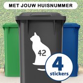 Container Stickers - Voordeelset 4 stuks - 15x20 cm - Container / Kliko sticker huisnummer - afvalcontainer sticker - klikosticker - wit- kat zittend