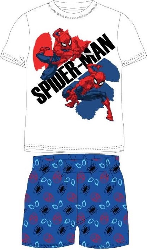 Spiderman shortama / pyjama wit/blauw maat 134